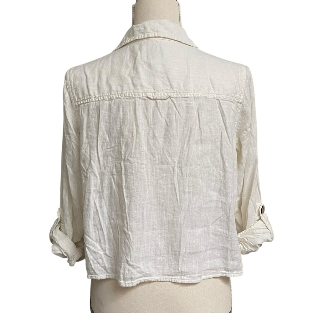 American Eagle Linen Blend Cropped Utility Shirt Jacket White Button Front XS - Picture 10 of 14